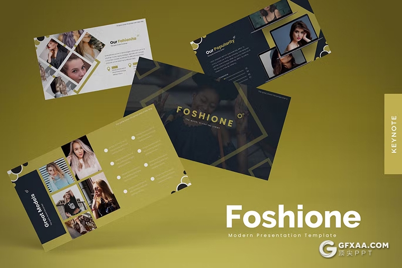 30页大气时尚摄影展示模特写真杂志风格通用keynote模板5种配色 - 顶尖PPT