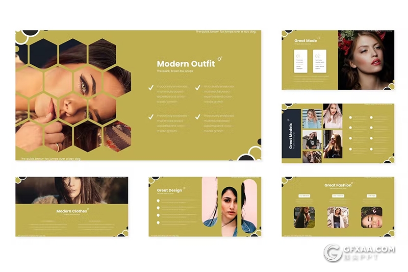 30页大气时尚摄影展示模特写真杂志风格通用国外PPT模板5种配色 - 顶尖PPT