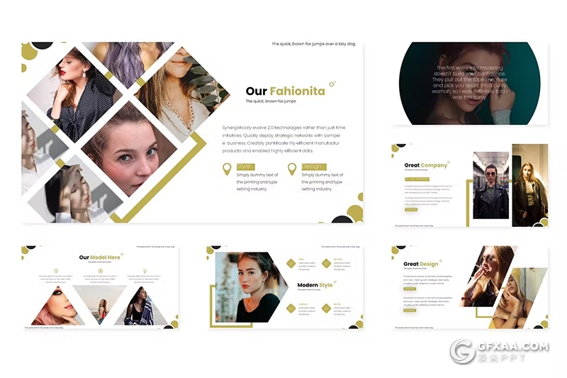 30页大气时尚摄影展示模特写真杂志风格通用国外PPT模板5种配色 - 顶尖PPT