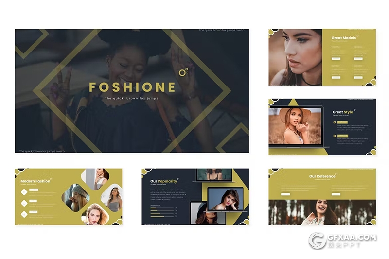 30页大气时尚摄影展示模特写真杂志风格通用国外PPT模板5种配色 - 顶尖PPT