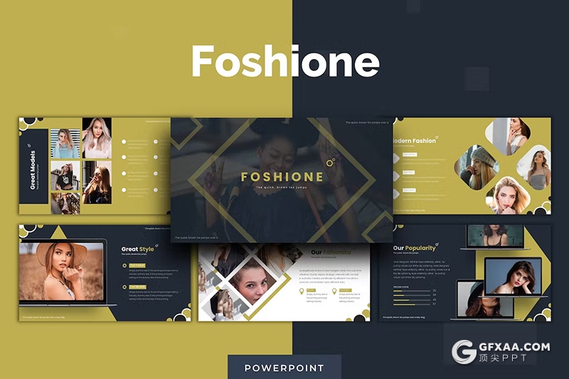 30页大气时尚摄影展示模特写真杂志风格通用国外PPT模板5种配色 - 顶尖PPT