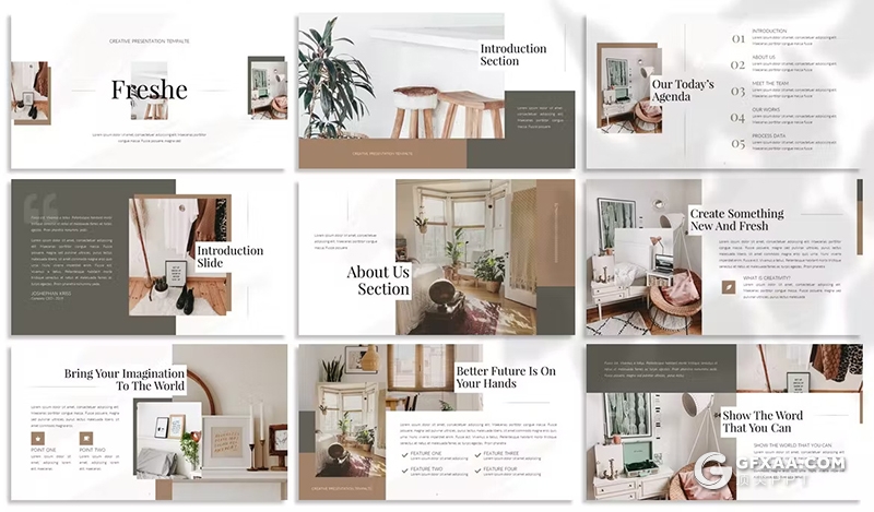 30页文艺风格室内设计装修家居产品展示国外PPT模板3种配色2种背景2款尺寸 - 顶尖PPT