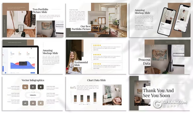 30页文艺风格室内设计装修家居产品展示国外PPT模板3种配色2种背景2款尺寸 - 顶尖PPT