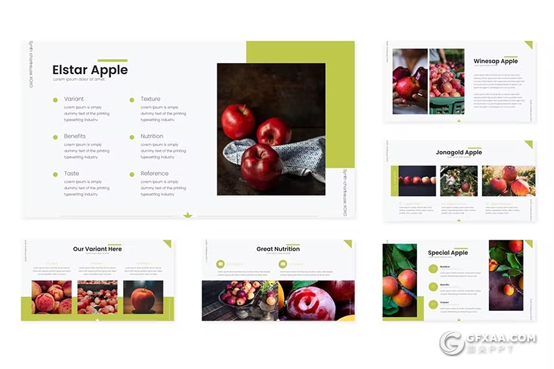 30页绿色水果产品介绍水果摄影展示产品分析国外GoogleSlides模板5种配色 - 顶尖PPT