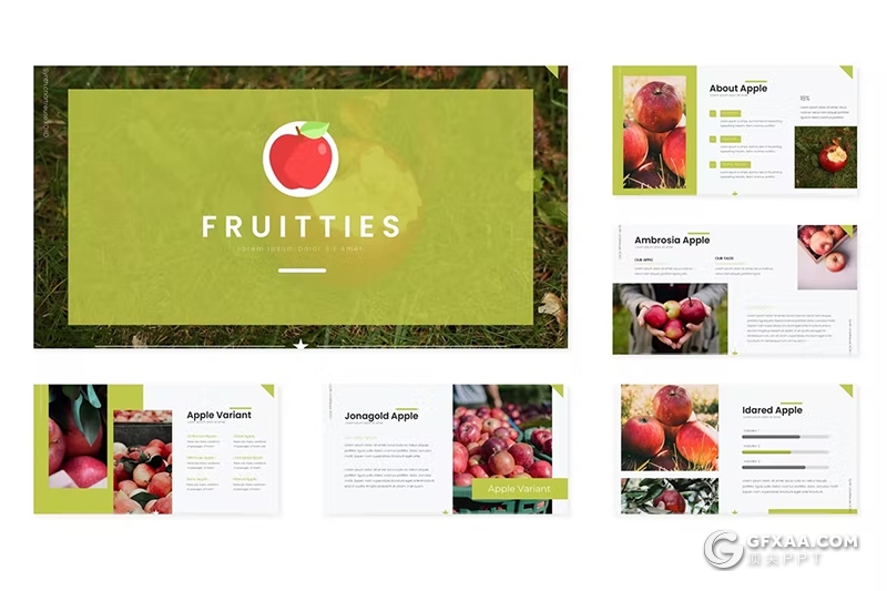 30页绿色水果产品介绍水果摄影展示产品分析国外GoogleSlides模板5种配色 - 顶尖PPT