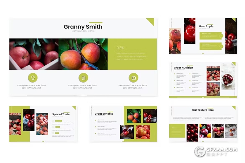 30页绿色水果产品介绍水果摄影展示产品分析国外GoogleSlides模板5种配色 - 顶尖PPT