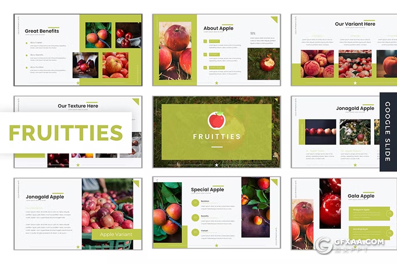 30页绿色水果产品介绍水果摄影展示产品分析国外GoogleSlides模板5种配色 - 顶尖PPT