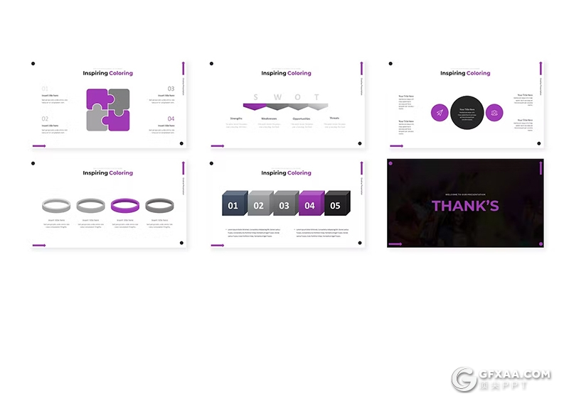 30页创意作品展示绘画彩色感知美术绘画培训创意主题国外keynote模板5种配色 - 顶尖PPT