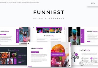 30页创意作品展示绘画彩色感知美术绘画培训创意主题国外keynote模板5种配色 - 顶尖PPT