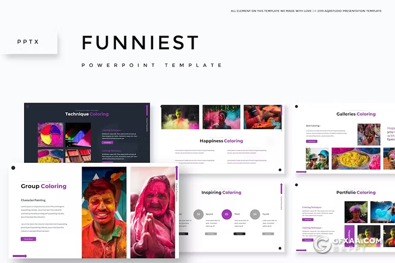 30页创意作品展示绘画彩色感知美术绘画培训创意主题国外PPT模板5种配色 - 顶尖PPT