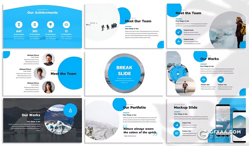 29页雪山徒步旅行滑雪项目介绍分析国外PPT模板2种配色 - 顶尖PPT