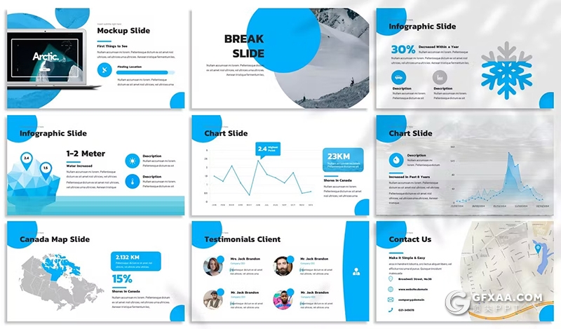 29页雪山徒步旅行滑雪项目介绍分析国外PPT模板2种配色 - 顶尖PPT