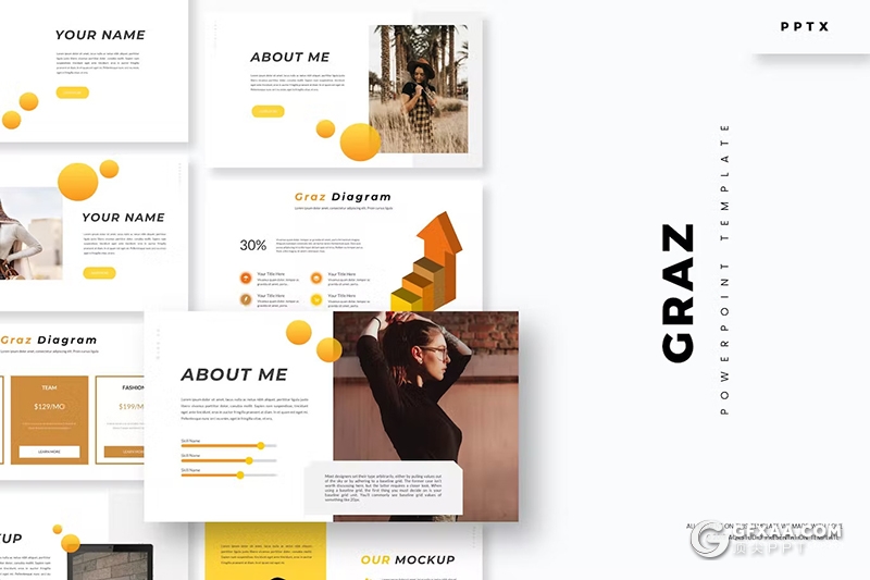 30页服装摄影展示人物摄影展示国外PPT模板5种配色 - 顶尖PPT