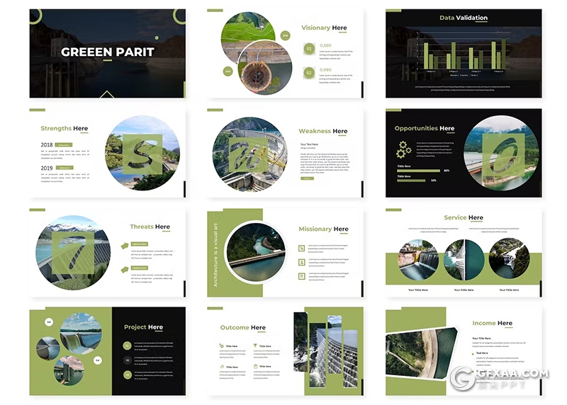 30页环境保护节能环保绿色环境展示宣传数据分析国外PPT模板5种配色 - 顶尖PPT