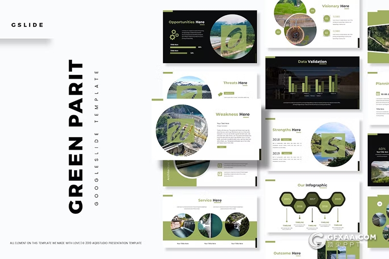 30页环境保护节能环保绿色环境展示宣传数据分析GoogleSlides模板5种配色 - 顶尖PPT