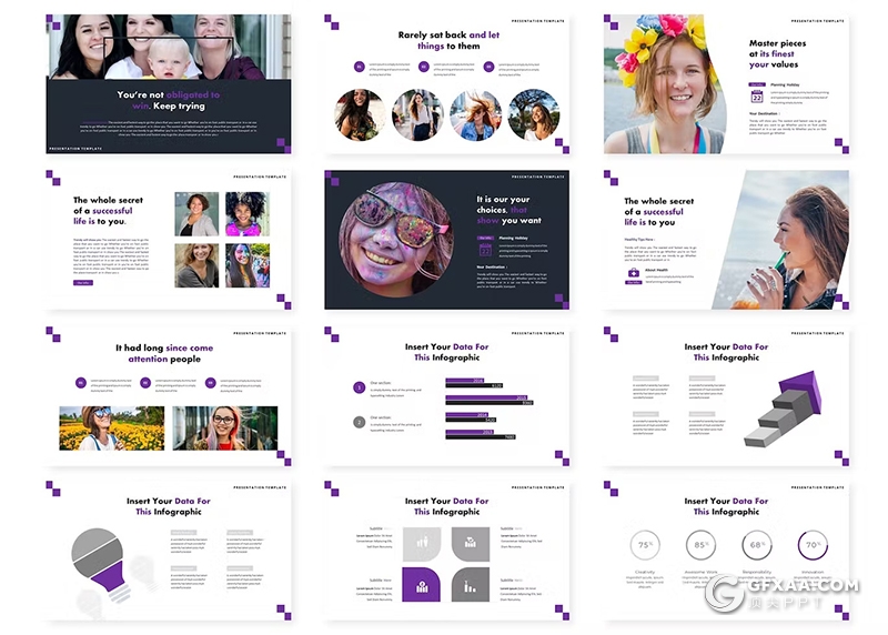 30页大气时尚人物摄影展示国外keynote模板5种配色 - 顶尖PPT