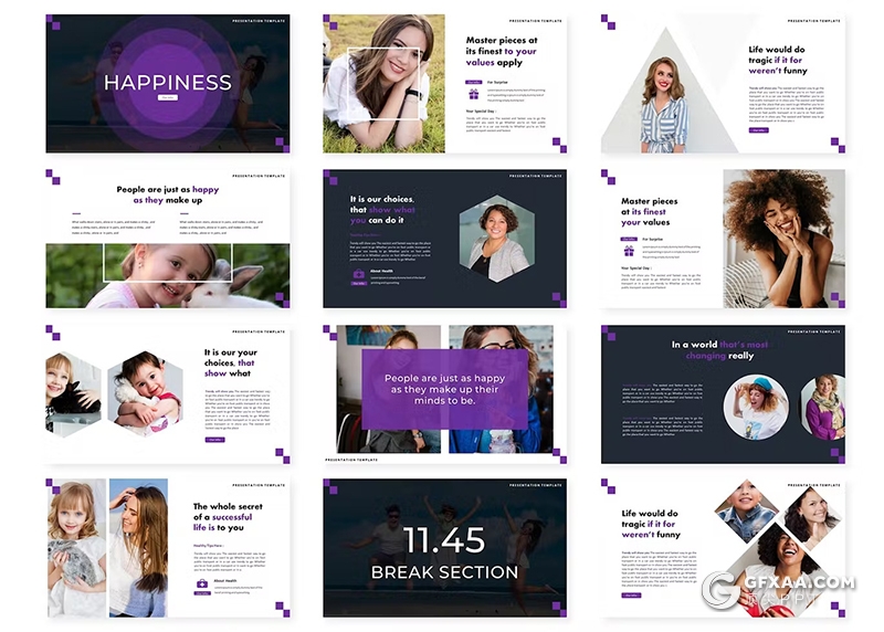 30页大气时尚人物摄影展示国外keynote模板5种配色 - 顶尖PPT