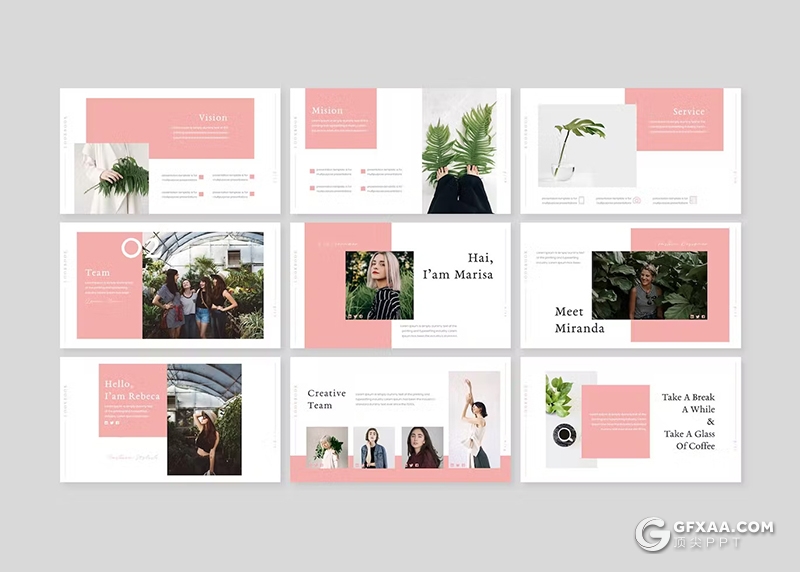 30页绿色小清新植物系国外PPT模板5种配色 - 顶尖PPT