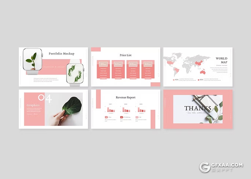 30页绿色小清新植物系国外PPT模板5种配色 - 顶尖PPT