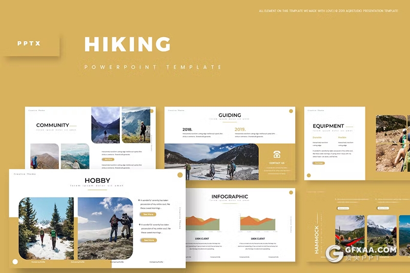 29页徒步旅行摄影展示项目介绍国外PPT模板5种配色 - 顶尖PPT