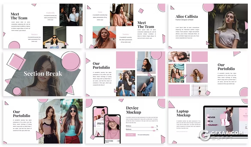 30页时尚精美服装展示时装秀模特写真通用国外GoogleSlides模板3种配色2款尺寸 - 顶尖PPT