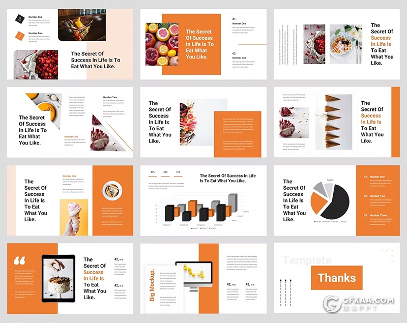 30页橙色绿色水果介绍摄影展示健康饮食分析国外keynote模板 - 顶尖PPT