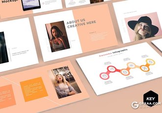 30页扁平化摄影展示摄影模特展示国外keynote模板5种配色 - 顶尖PPT
