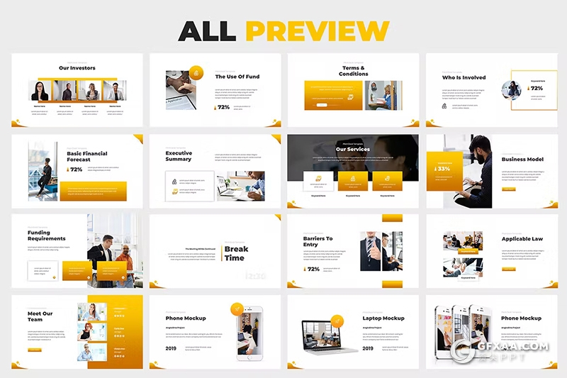 67页橙色简约大气商业计划书市场投资项目介绍国外GoogleSlides模板 - 顶尖PPT
