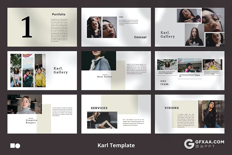 50页扁平化产品摄影展示模特展示国外PPT模板 - 顶尖PPT