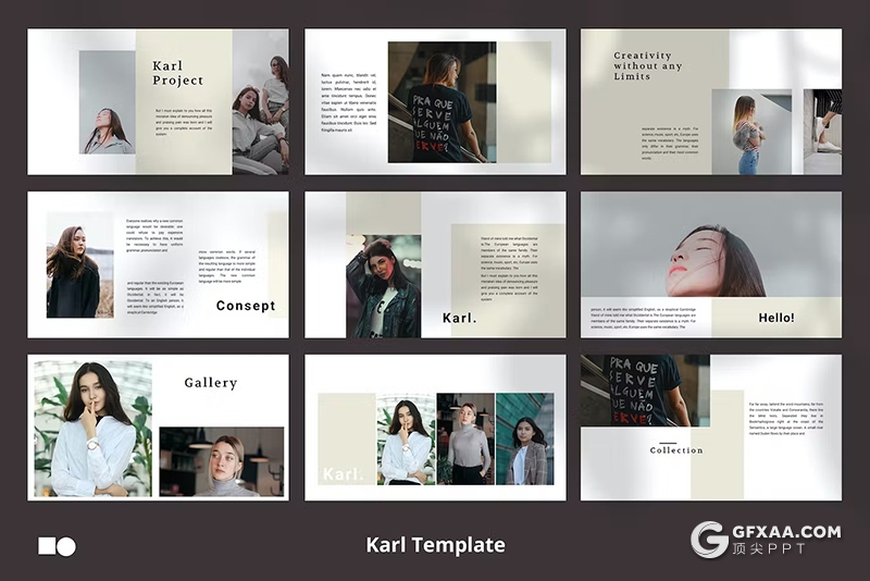 50页扁平化产品摄影展示模特展示国外PPT模板 - 顶尖PPT