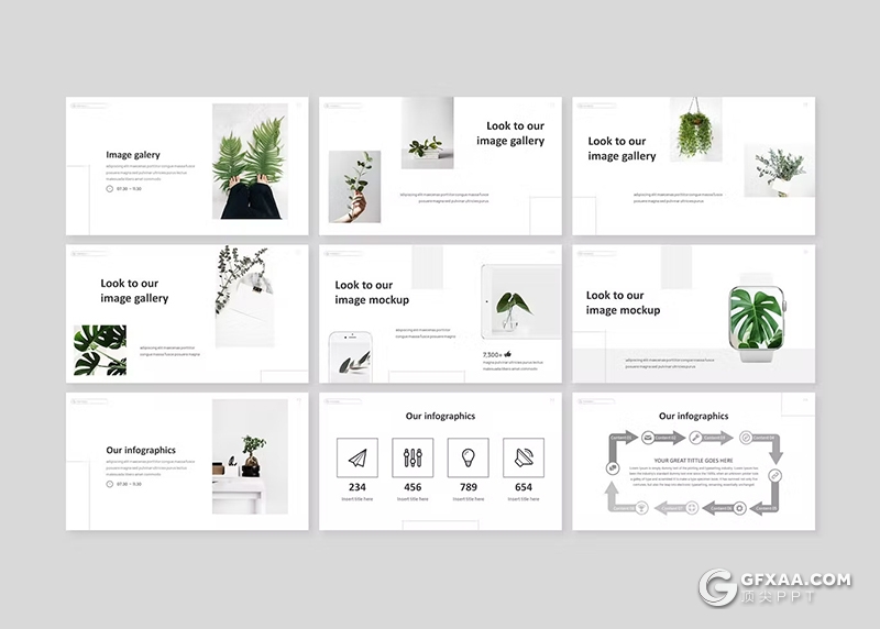 30页绿色国外小清新植物系国外GoogleSlides模板5种配色 - 顶尖PPT