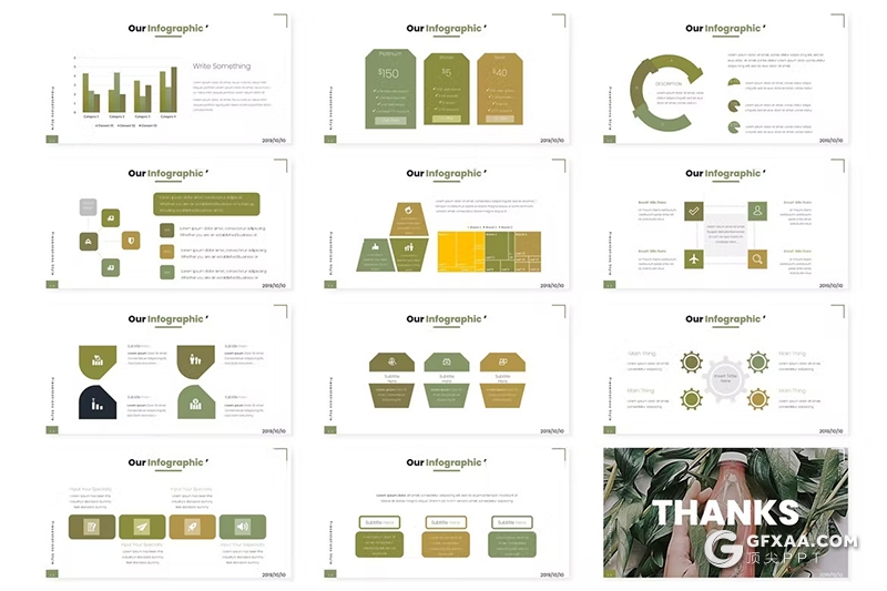 30页绿色小清新植物系国外PPT模板5种配色 - 顶尖PPT