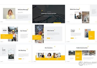 50页橙色简约大气企业建筑施工工程项目展示国外PPT模板 - 顶尖PPT