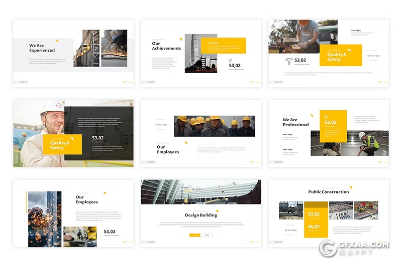 50页橙色简约大气企业建筑施工工程项目展示国外PPT模板 - 顶尖PPT