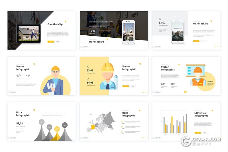 50页橙色简约大气企业建筑施工工程项目展示国外PPT模板 - 顶尖PPT
