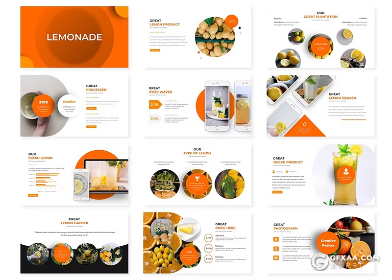 30页水果果汁制造研发介绍国外GoogleSlides模板5种配色 - 顶尖PPT