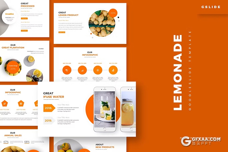 30页水果果汁制造研发介绍国外GoogleSlides模板5种配色 - 顶尖PPT