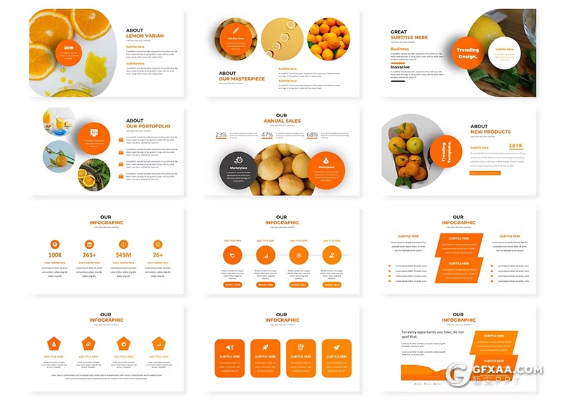 30页水果果汁制造研发介绍国外GoogleSlides模板5种配色 - 顶尖PPT