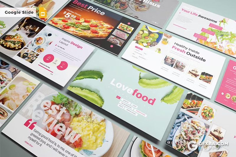 30页餐饮美食主题国外GoogleSlides模板5种配色 - 顶尖PPT