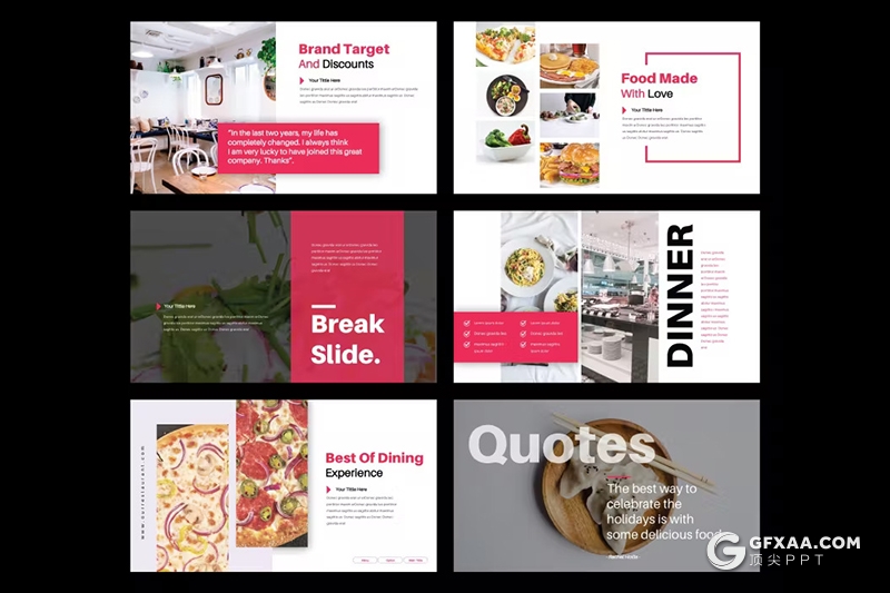 30页餐饮美食主题国外keynote模板5种配色 - 顶尖PPT