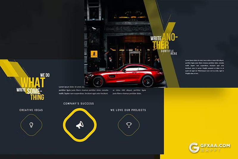 34页高端时尚黑黄配色汽车销售推广产品制造营销国外PPT模板 - 顶尖PPT