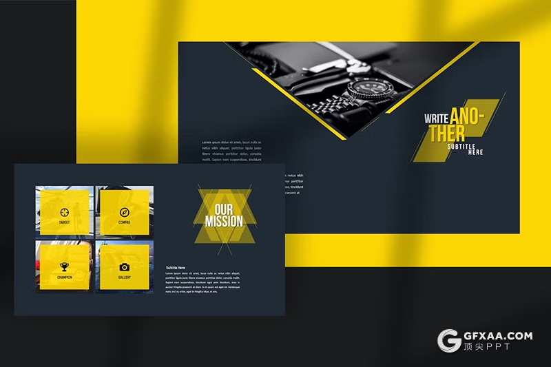 34页高端时尚黑黄配色汽车销售推广产品制造营销国外PPT模板 - 顶尖PPT