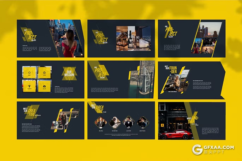 34页高端时尚黑黄配色汽车销售推广产品制造营销国外PPT模板 - 顶尖PPT