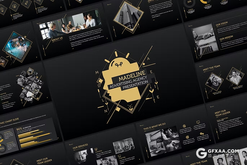 40页黑金色高端大气团队介绍商业计划书商务通用国外PPT模板 - 顶尖PPT