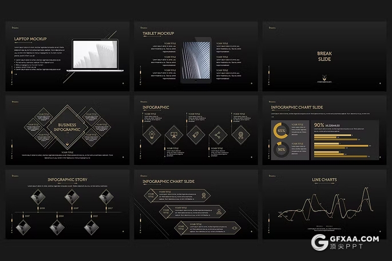 40页黑金色高端大气团队介绍商业计划书商务通用国外PPT模板 - 顶尖PPT