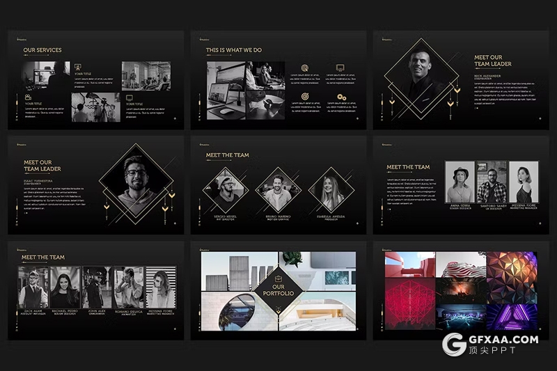 40页黑金色高端大气团队介绍商业计划书商务通用国外PPT模板 - 顶尖PPT