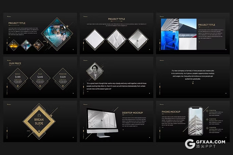 40页黑金色高端大气团队介绍商业计划书商务通用国外PPT模板 - 顶尖PPT