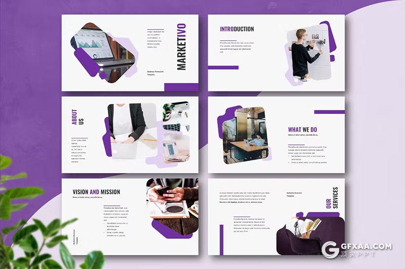30页紫色时尚精美商业计划书商务合作团队介绍商务通用国外PPT模板 - 顶尖PPT