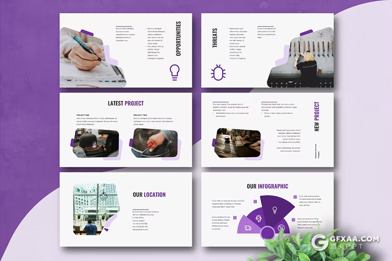 30页紫色时尚精美商业计划书商务合作团队介绍商务通用国外PPT模板 - 顶尖PPT