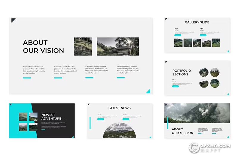 30页旅游风景地展示大自然数据分析国外PPT模板5种配色 - 顶尖PPT